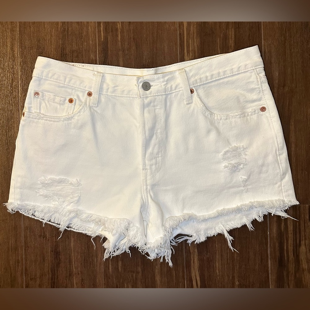 Levi's White Distressed Denim Cutoff Shorts